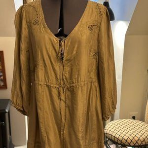 *closet cleanout* Da Nang gold silk embroidered mini dress tunic L
